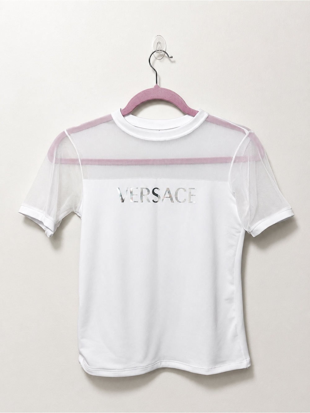 Versace White Logo Mesh Panel Tee